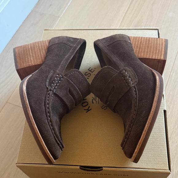 Kork-Ease Dark Brown Suede Block Heel Loafers - Picture 4 of 7